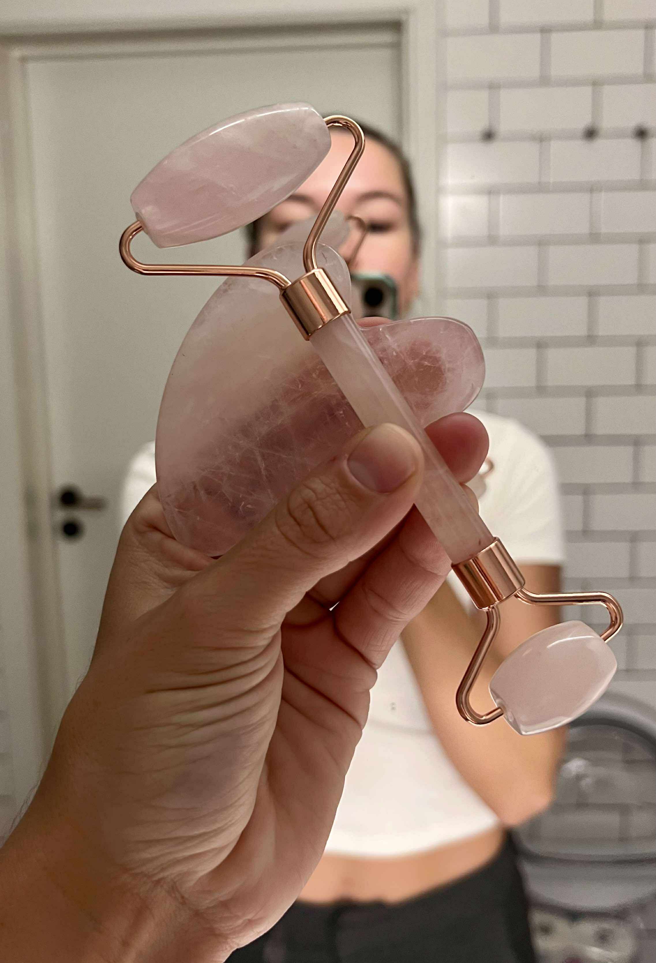 Gua Sha och Jade Roller Set - Pink