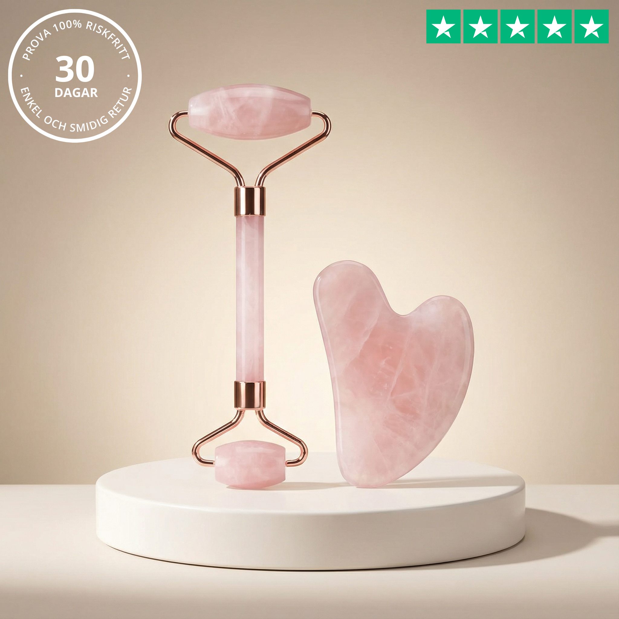 Gua Sha och Jade Roller Set - Pink