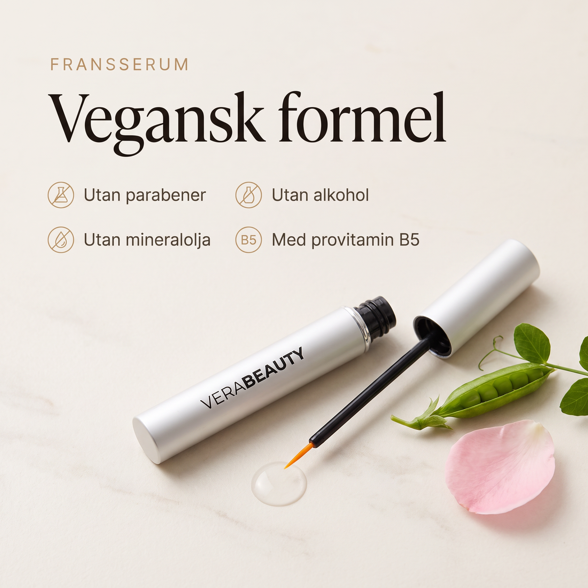 Vegansk formel i Vera ögonfransserum - utan parabener, alkohol och mineralolja, med provitamin B5